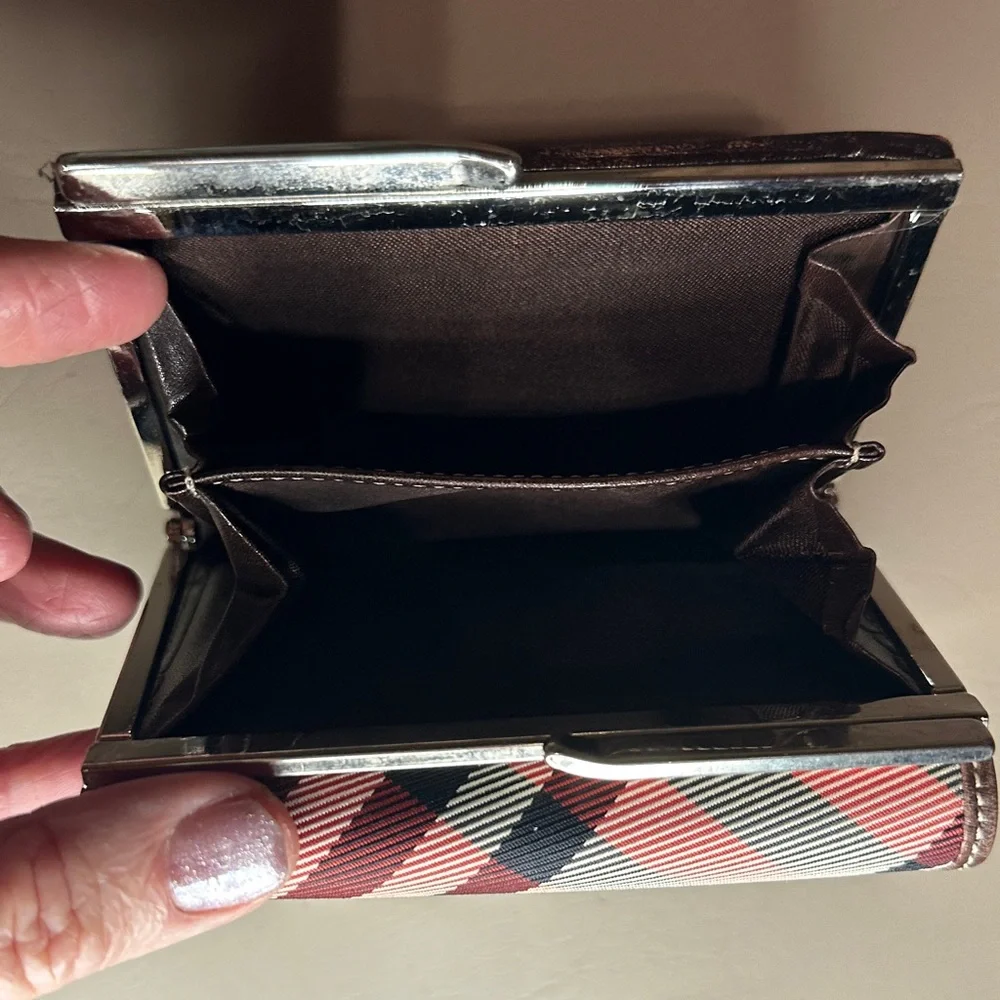Burberry Blue Label Pink Nova Check Plaid Trifold Wallet with Kisslock Closure